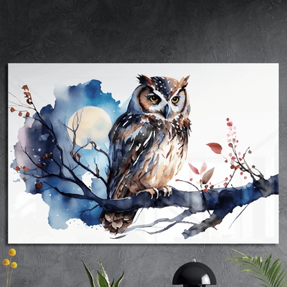 Night Owl - Aquarell Wandbild - Querformat - Acrylglas (Alu verstärkt) - Detailansicht