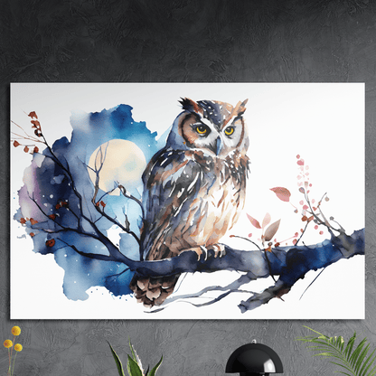 Night Owl - Aquarell Wandbild - Querformat - Alu-Dibond - Detailansicht