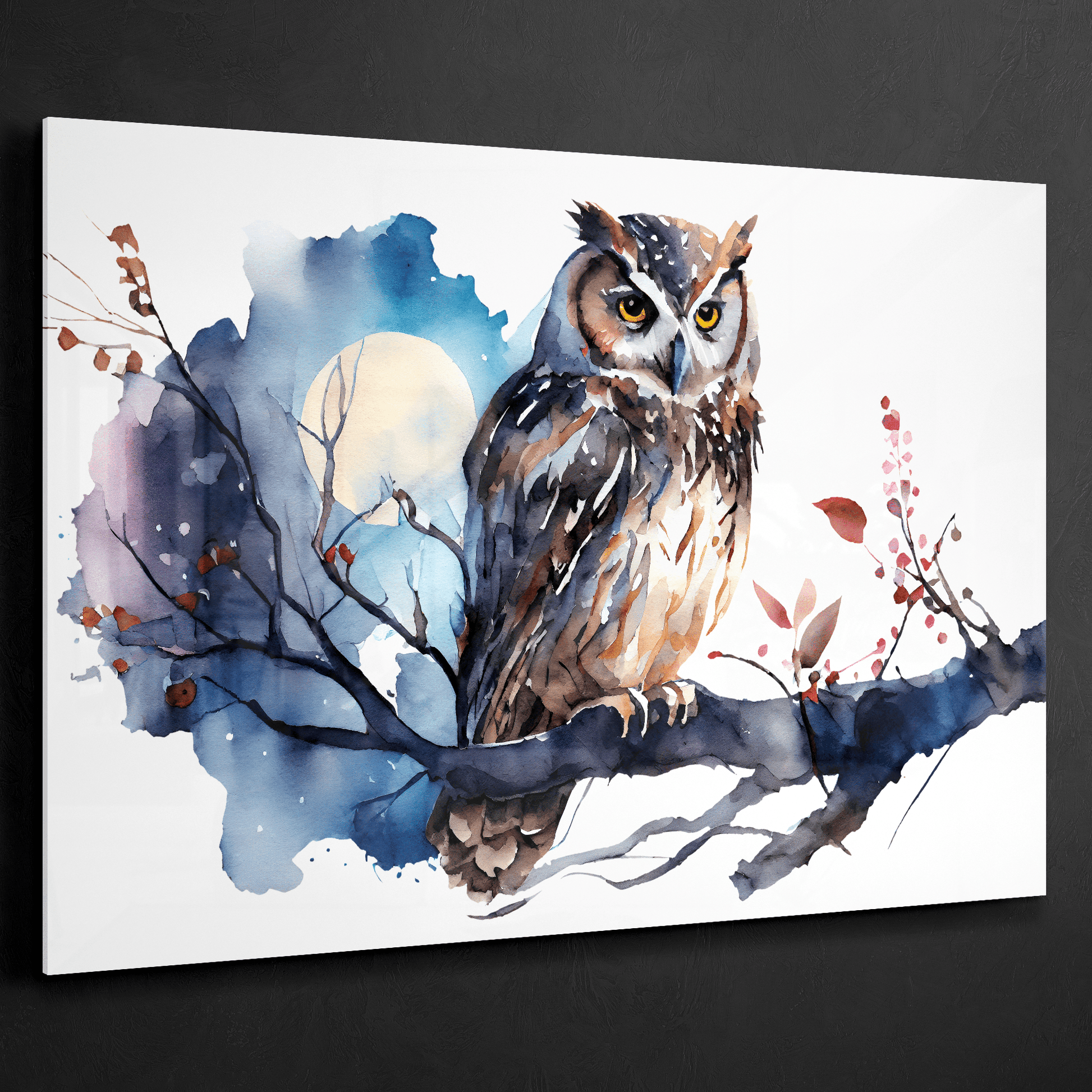 Night Owl - Aquarell Wandbild - Querformat - Acrylglas - Detailansicht