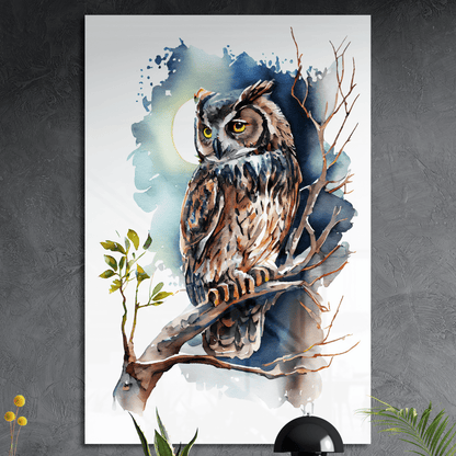 Night Owl - Aquarell Wandbild - Hochformat - Acrylglas (Alu verstärkt) - Detailansicht