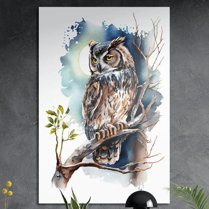 Night Owl - Aquarell Wandbild - Hochformat - Alu-Dibond - Detailansicht