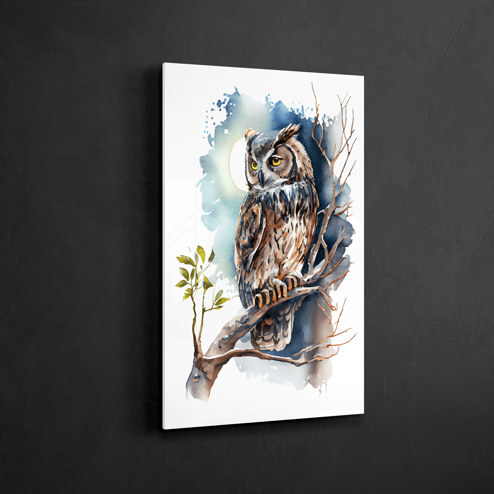 Night Owl - Aquarell Wandbild - Hochformat - Acrylglas - Detailansicht